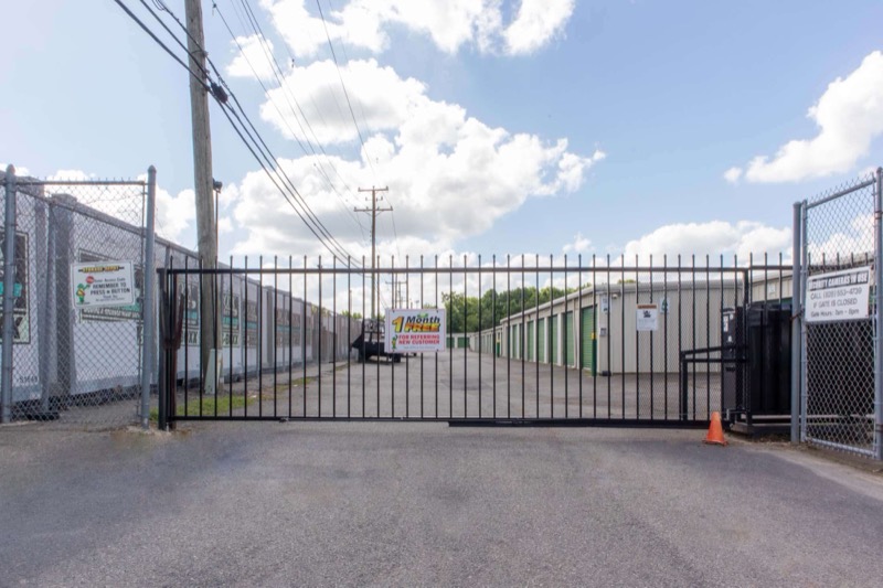 The coded access gate at Portsmouth Storage Depot on Airline Boulevard in Portsmouth, Virginia